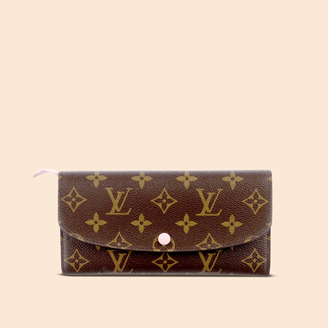 LV - Monogram Print Flap Button Pink Leather Women's Wallet